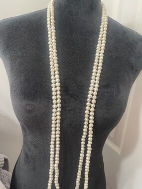 Long Cream Pearl Strand Necklace for Women